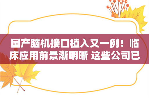 国产脑机接口植入又一例！临床应用前景渐明晰 这些公司已有布局