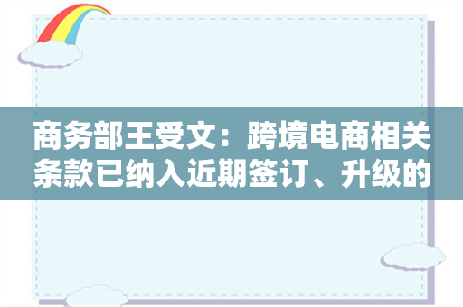 商务部王受文：跨境电商相关条款已纳入近期签订、升级的自贸协定中