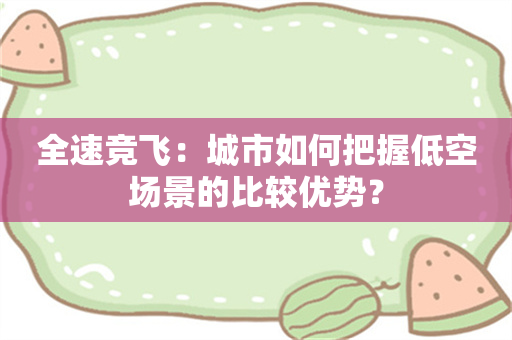 全速竞飞：城市如何把握低空场景的比较优势？