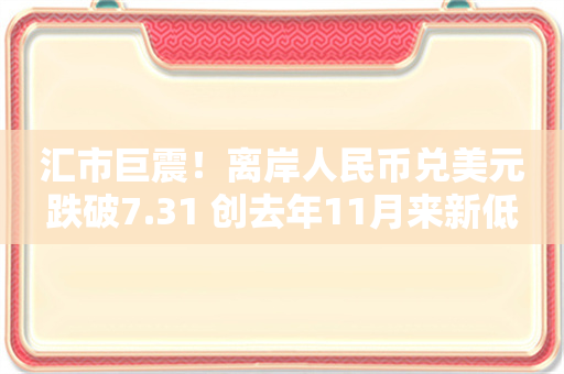 汇市巨震！离岸人民币兑美元跌破7.31 创去年11月来新低