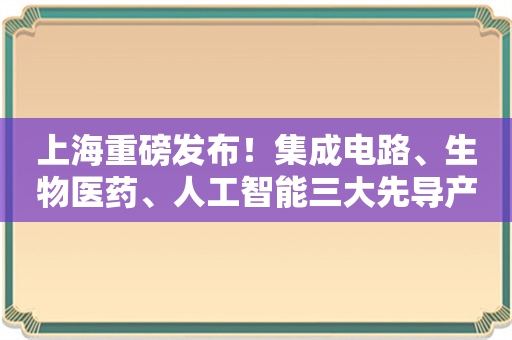 上海重磅发布！集成电路、生物医药、人工智能三大先导产业再度迎来政策利好