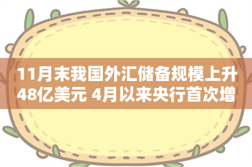 11月末我国外汇储备规模上升48亿美元 4月以来央行首次增持黄金