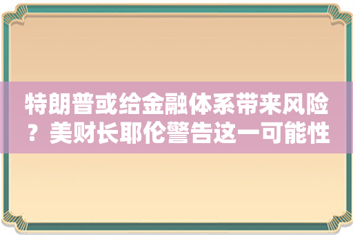 特朗普或给金融体系带来风险？美财长耶伦警告这一可能性