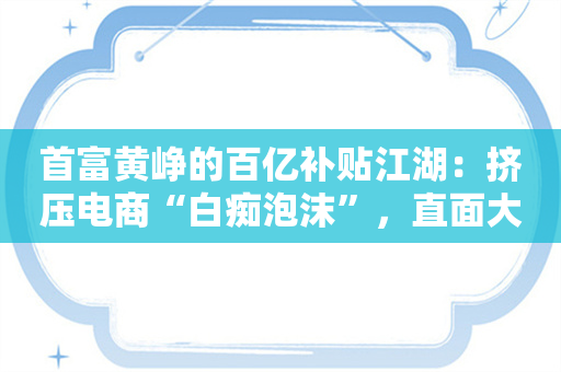 首富黄峥的百亿补贴江湖：挤压电商“白痴泡沫”，直面大品牌