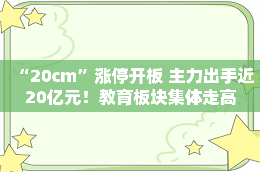 “20cm”涨停开板 主力出手近20亿元！教育板块集体走高