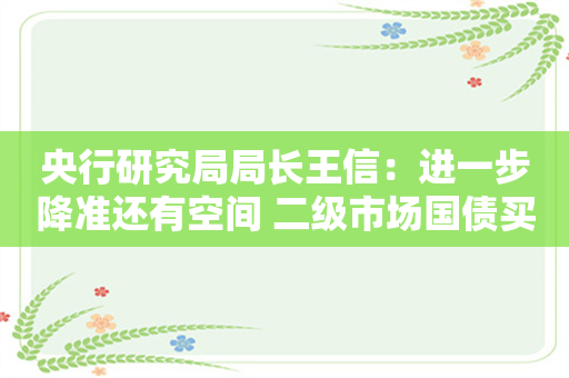 央行研究局局长王信：进一步降准还有空间 二级市场国债买卖探索更趋成熟