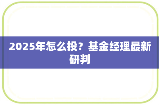 2025年怎么投？基金经理最新研判