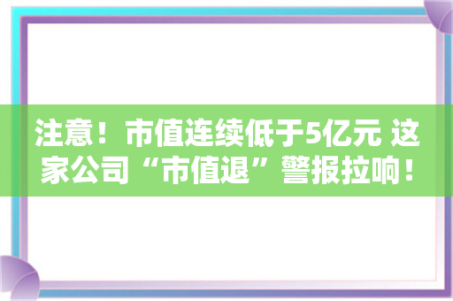 注意！市值连续低于5亿元 这家公司“市值退”警报拉响！