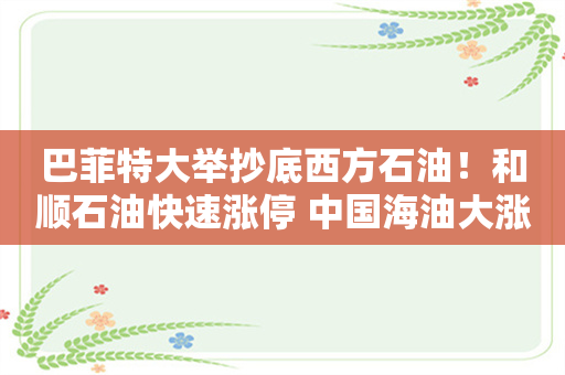 巴菲特大举抄底西方石油！和顺石油快速涨停 中国海油大涨逾3%