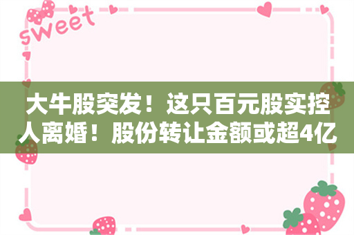 大牛股突发！这只百元股实控人离婚！股份转让金额或超4亿元