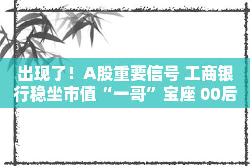 出现了！A股重要信号 工商银行稳坐市值“一哥”宝座 00后股民火了