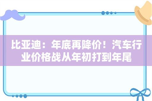 比亚迪：年底再降价！汽车行业价格战从年初打到年尾