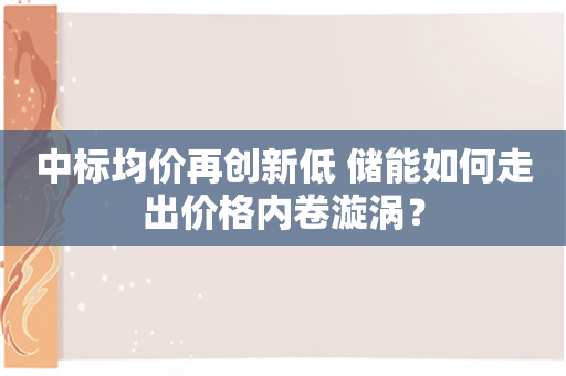 中标均价再创新低 储能如何走出价格内卷漩涡？