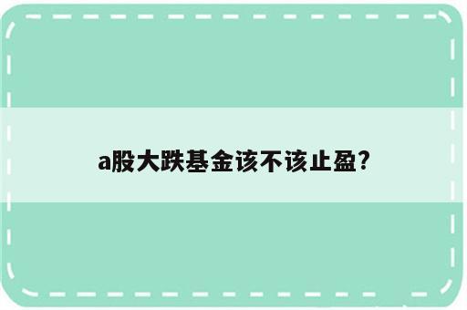 a股大跌基金该不该止盈?