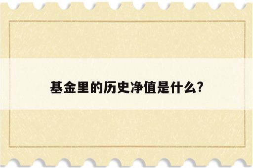 基金里的历史净值是什么?