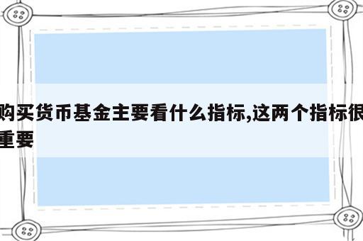 购买货币基金主要看什么指标,这两个指标很重要