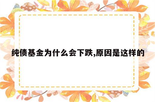 纯债基金为什么会下跌,原因是这样的