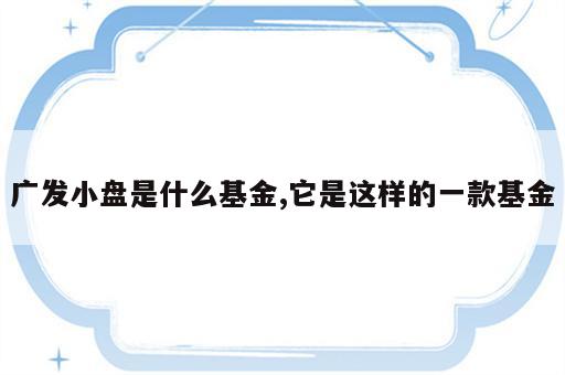 广发小盘是什么基金,它是这样的一款基金