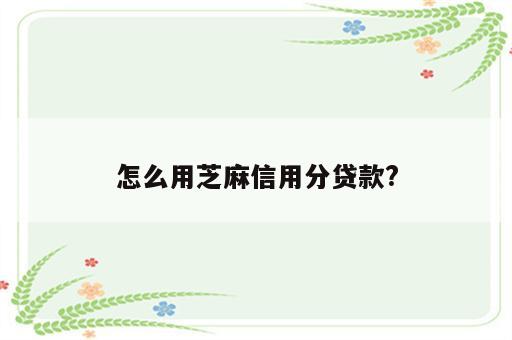 怎么用芝麻信用分贷款?