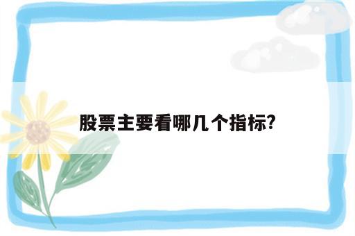 股票主要看哪几个指标?