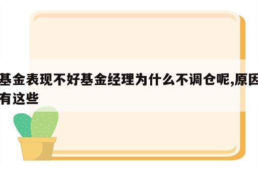 基金表现不好基金经理为什么不调仓呢,原因有这些