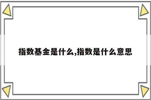 指数基金是什么,指数是什么意思