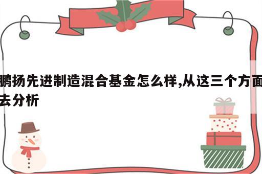 鹏扬先进制造混合基金怎么样,从这三个方面去分析