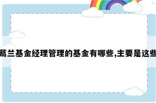 葛兰基金经理管理的基金有哪些,主要是这些