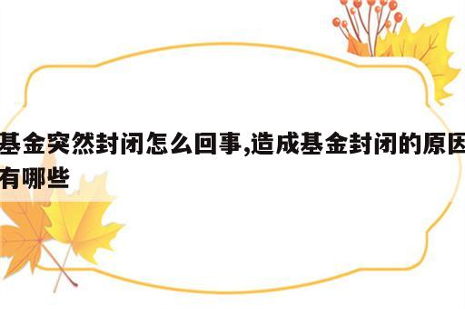 基金突然封闭怎么回事,造成基金封闭的原因有哪些