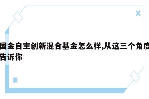 国金自主创新混合基金怎么样,从这三个角度告诉你