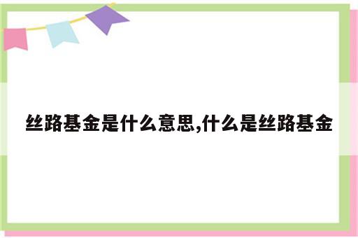 丝路基金是什么意思,什么是丝路基金