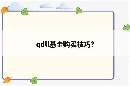 qdll基金购买技巧?