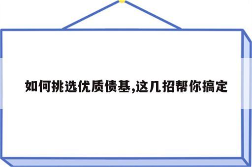 如何挑选优质债基,这几招帮你搞定