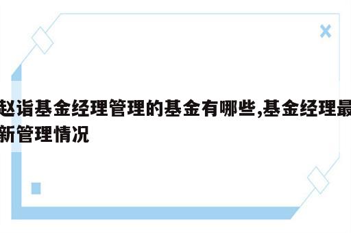 赵诣基金经理管理的基金有哪些,基金经理最新管理情况