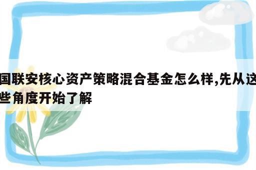 国联安核心资产策略混合基金怎么样,先从这些角度开始了解