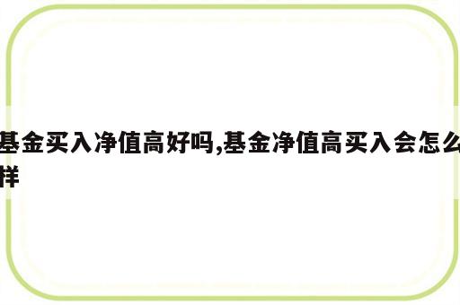 基金买入净值高好吗,基金净值高买入会怎么样