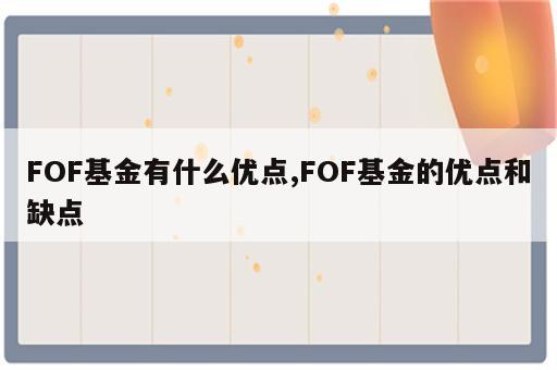 FOF基金有什么优点,FOF基金的优点和缺点