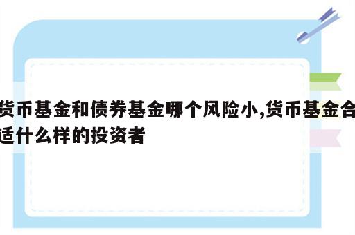 货币基金和债券基金哪个风险小,货币基金合适什么样的投资者