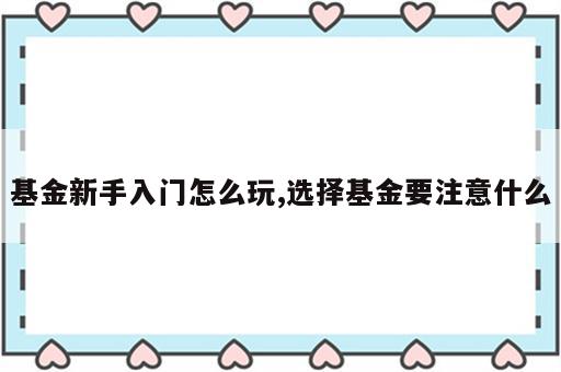 基金新手入门怎么玩,选择基金要注意什么