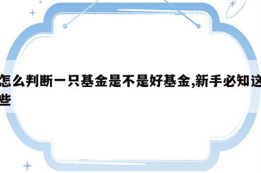 怎么判断一只基金是不是好基金,新手必知这些