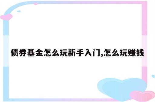 债券基金怎么玩新手入门,怎么玩赚钱