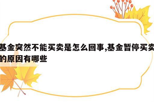 基金突然不能买卖是怎么回事,基金暂停买卖的原因有哪些