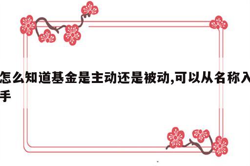 怎么知道基金是主动还是被动,可以从名称入手