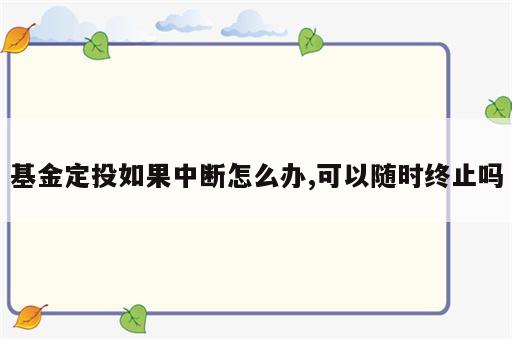 基金定投如果中断怎么办,可以随时终止吗