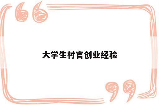 大学生村官创业经验