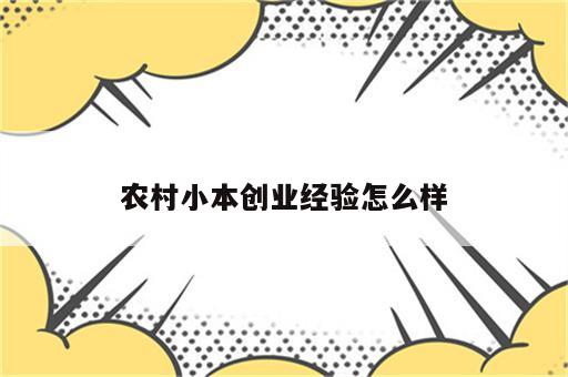 农村小本创业经验怎么样