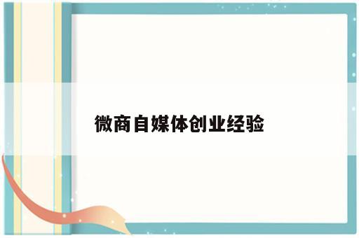 微商自媒体创业经验